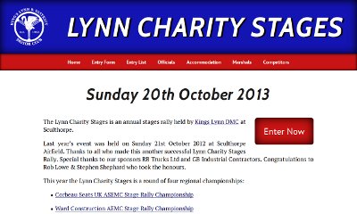 The website features a bold blue header with the event's name in strong capitals. Underneath is an introduction to the event and a quick link to enter.