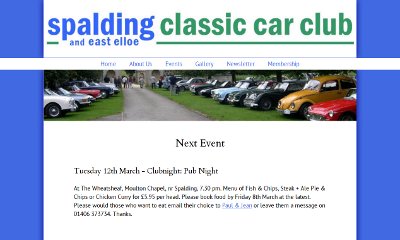 The club's logo is large and central at the top of the site. A white horizontal menu bar spans the whole page width below, and underneath the content is spaciously laid out in a white region, surrounded by a light blue background.