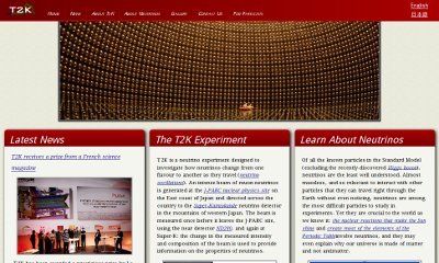 A slideshow of dramatic images hangs beneath a horizontal red header with the experiment's logo and menu. The content is broken into three boxes underneath, each with titles in a red bar.
